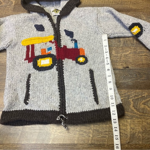 Earth Ragz Hooded Full Zip Train Wool Blend Sweater Boys Size Youth XL Hand Knit - Picture 4 of 10